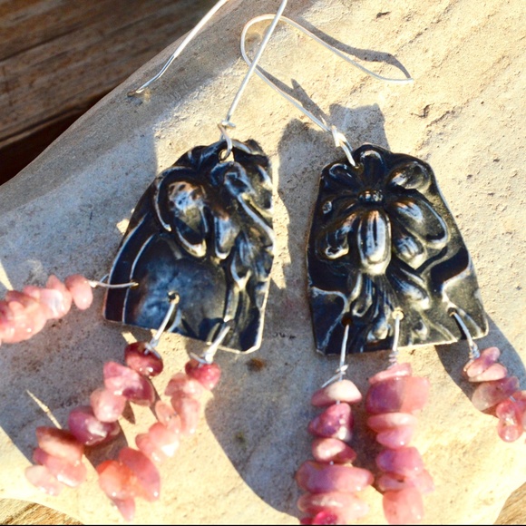 Pink Tourmaline Antique Sterling Silver Earrings - Picture 4 of 6